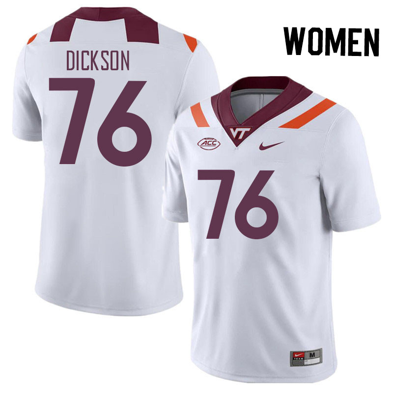 Women #76 Johnny Dickson Virginia Tech Hokies College Football Jerseys Stitched Sale-White - Click Image to Close